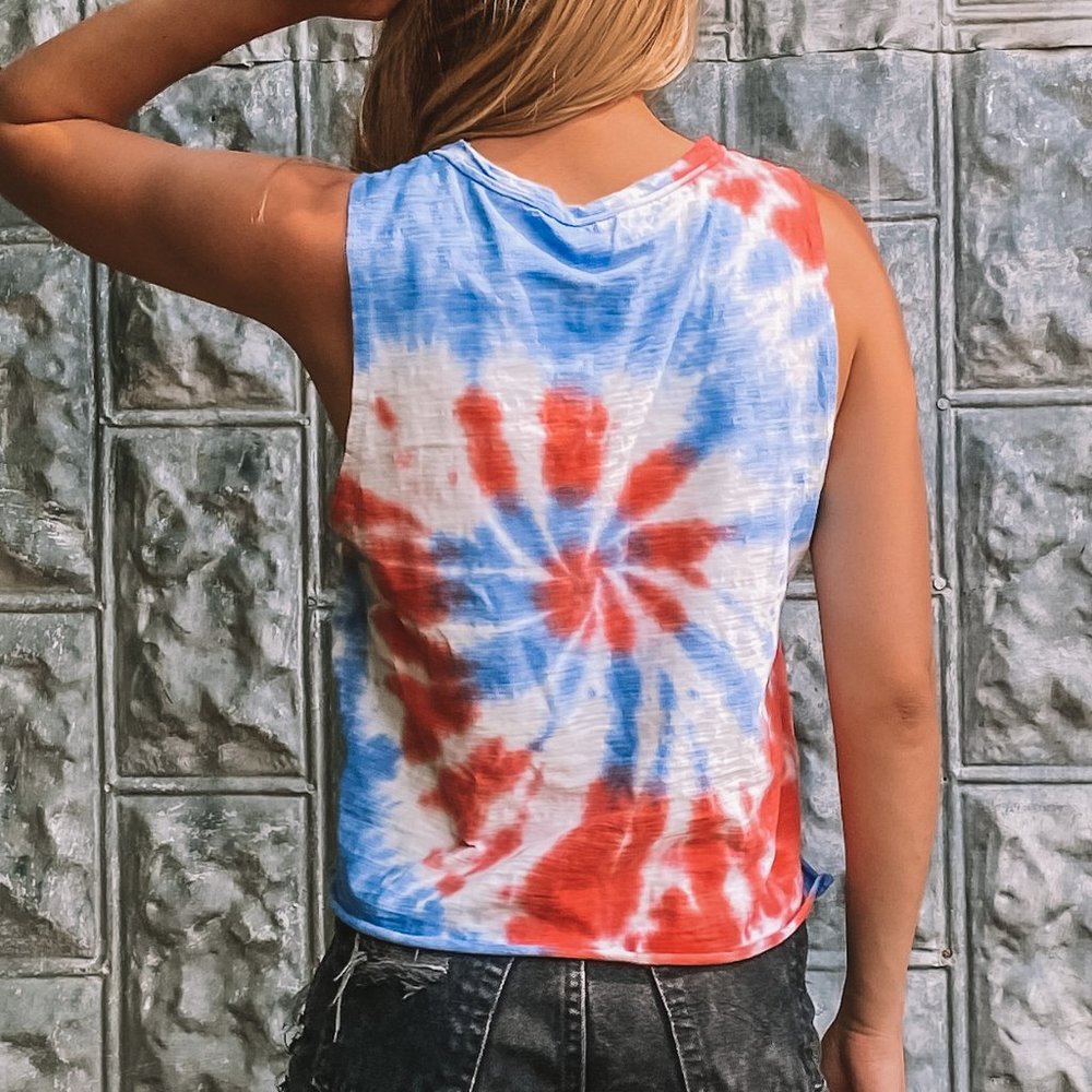 American Forth of July Red White & Blue Tie Dye Tank Top